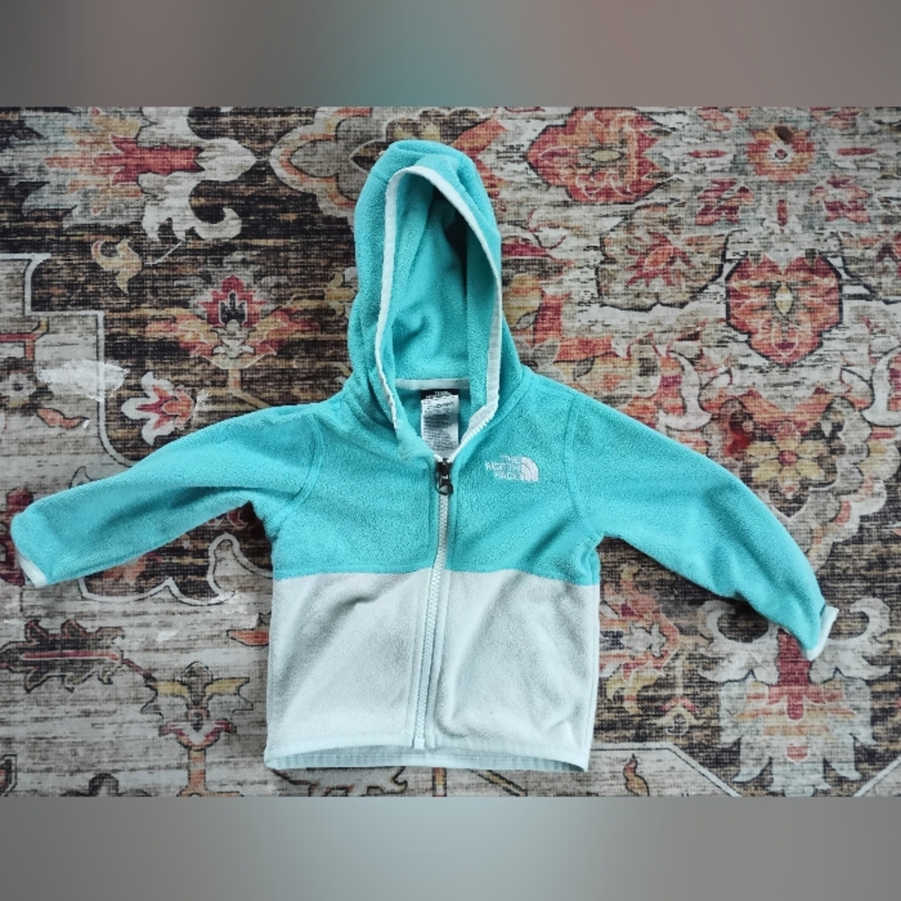 Kids North Face Blue and Gray Zip Up Hoodie